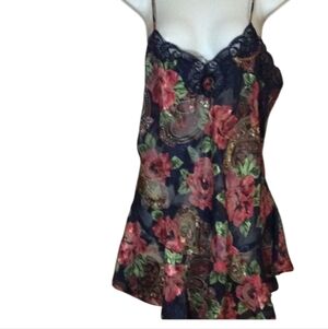 Victoria Secret Nightie Dark Blue Floral Short Lingerie Sexy Large Gown